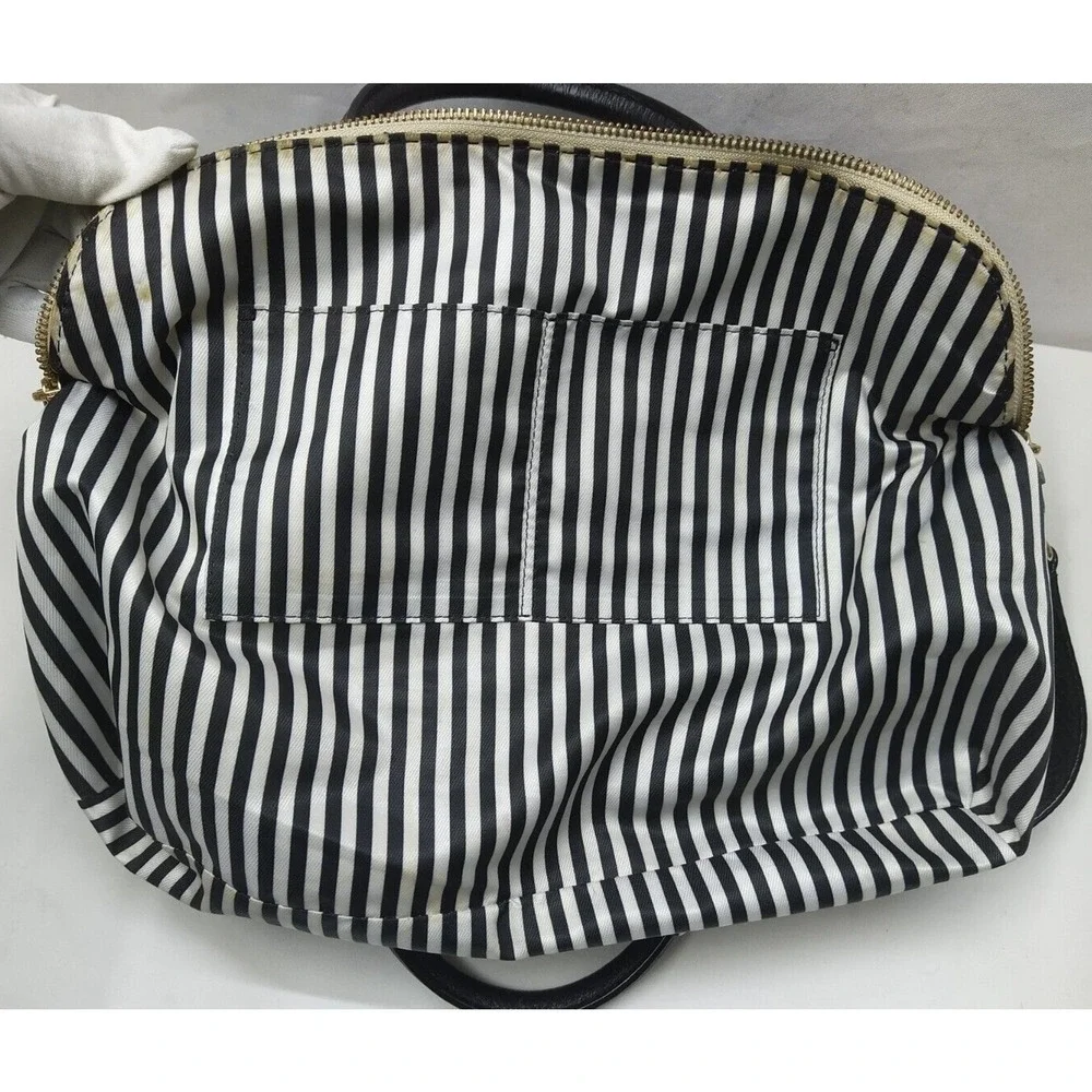 Kate Spade New York Colorblock Ivory Black Pebbled Leather Zipper Satchel Bag